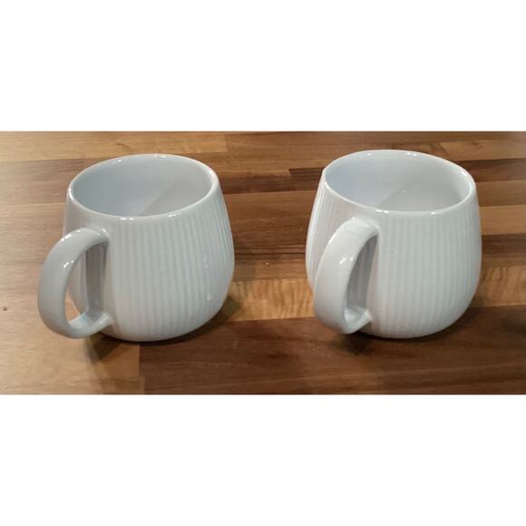 Set of 2 World Market White Coffee Mug Cups 3" Tall Embossed Ribbed - Picture 7 of 11